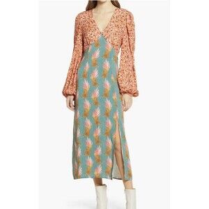 Never Fully Dressed Colorful Cheetah Long Sleeve‎ Midi Modest Dress US 6